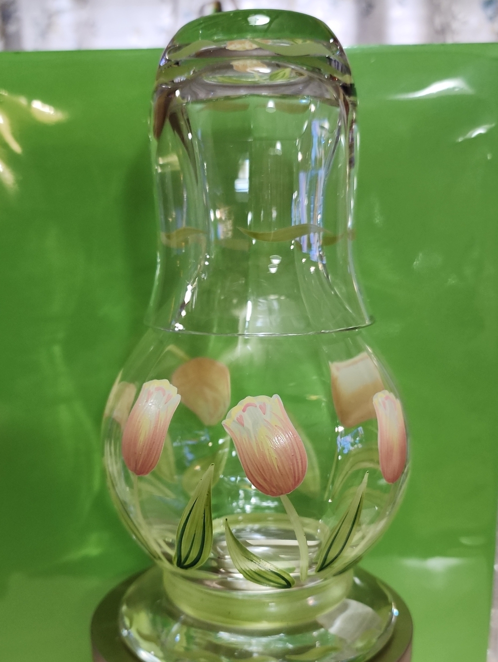 Hand-Painted Glass Tulip Vase - Pink Tulip Design